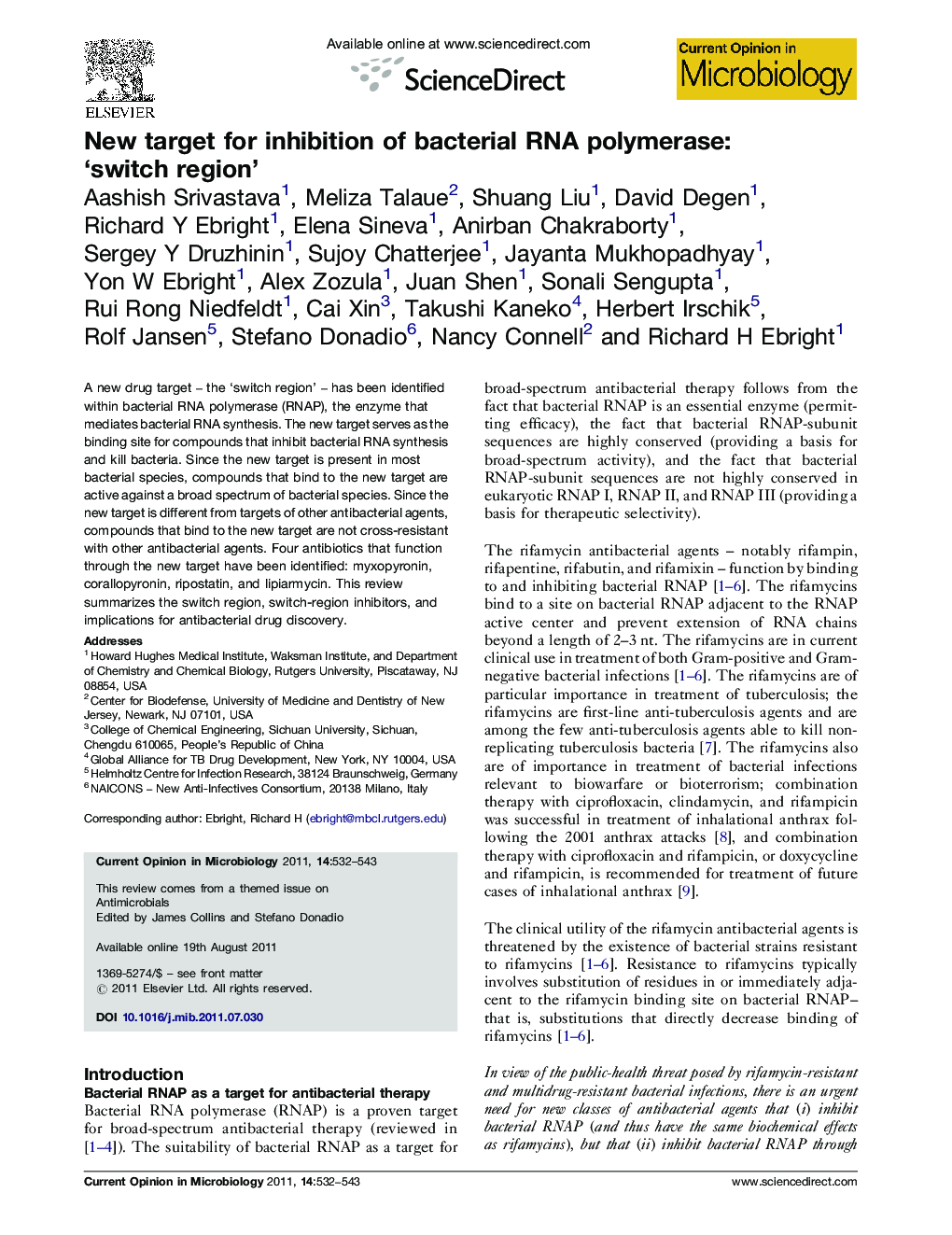 New target for inhibition of bacterial RNA polymerase: ‘switch region’