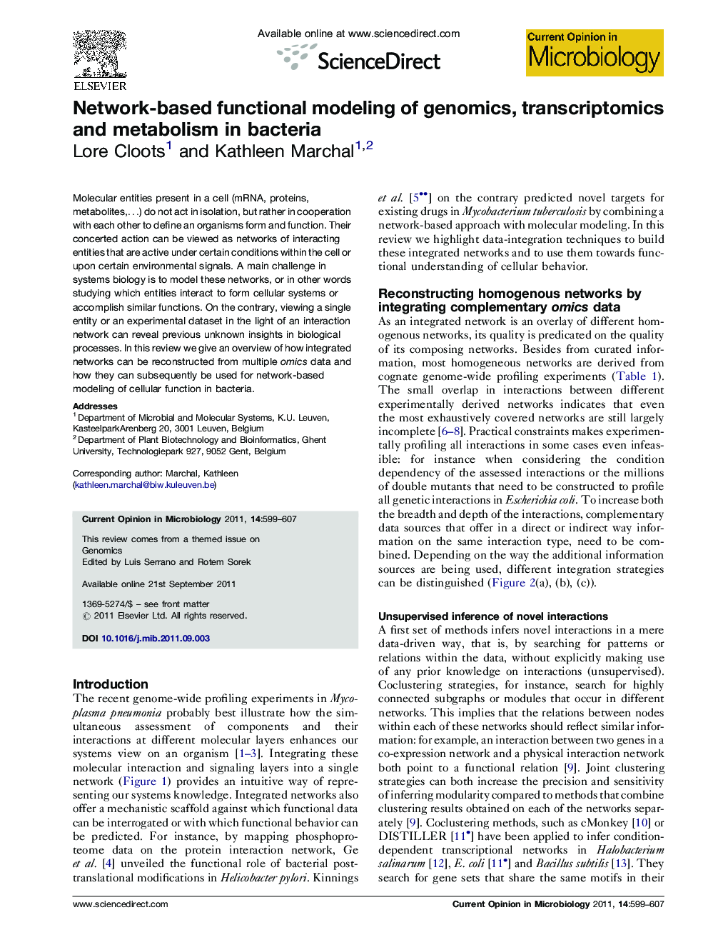 Network-based functional modeling of genomics, transcriptomics and metabolism in bacteria