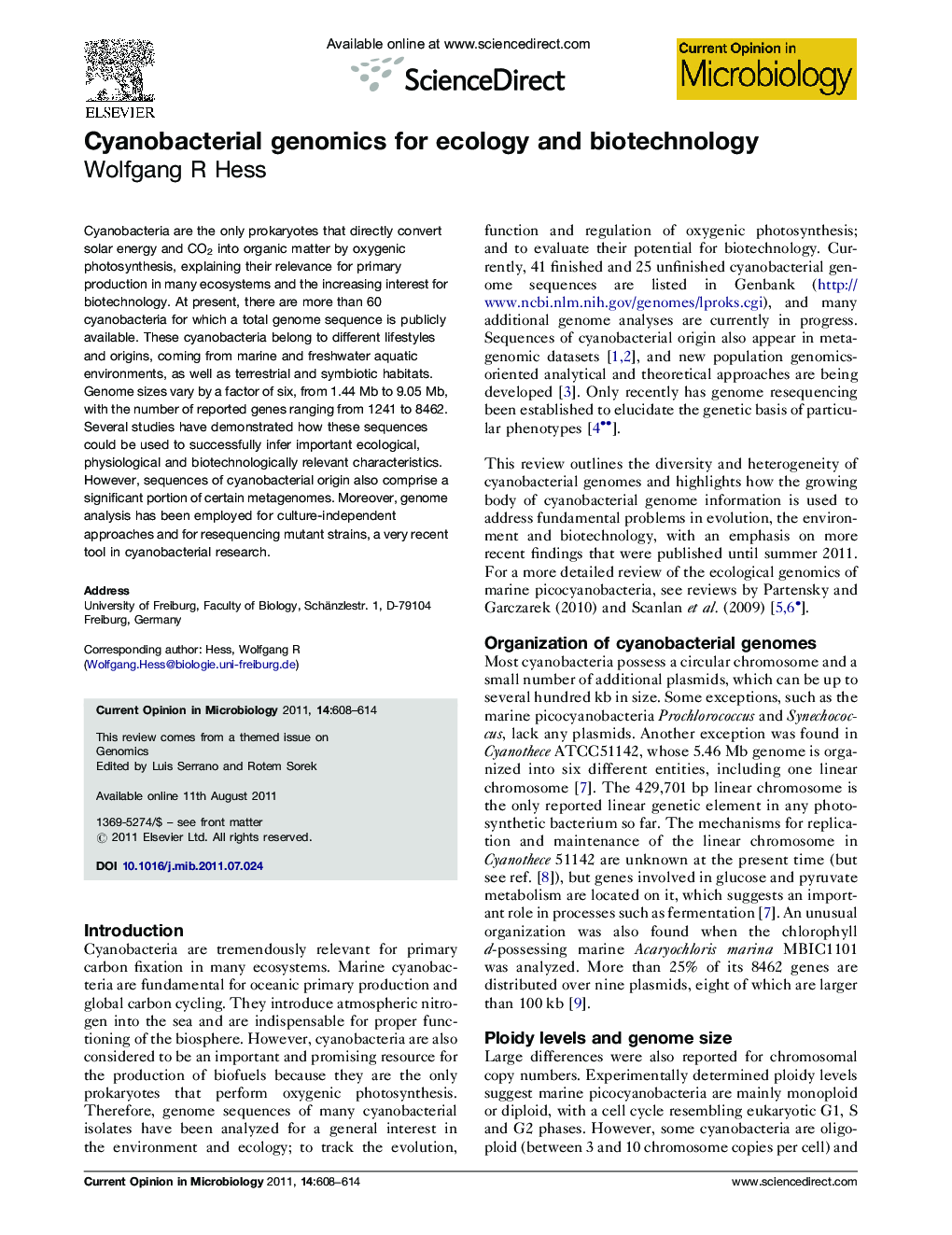 Cyanobacterial genomics for ecology and biotechnology