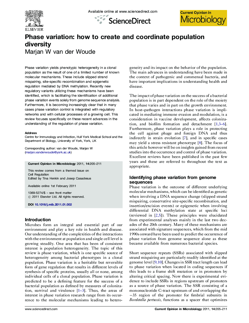 Phase variation: how to create and coordinate population diversity