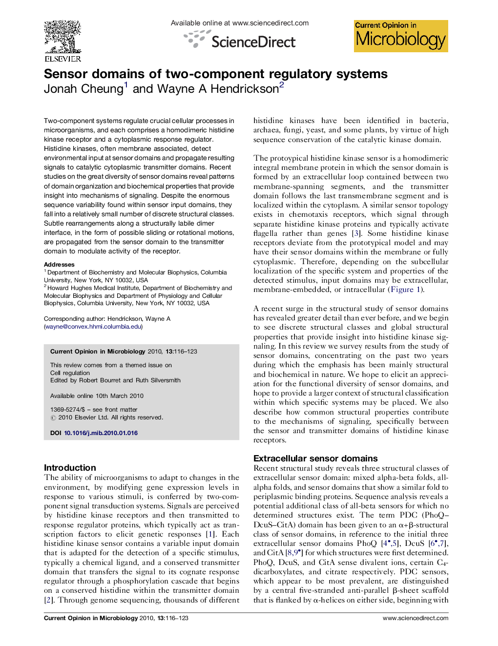 Sensor domains of two-component regulatory systems