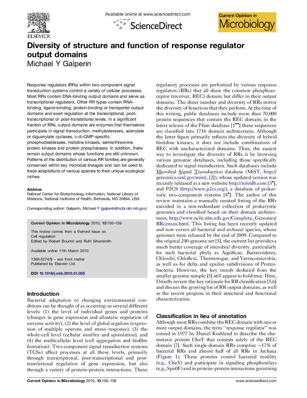 Diversity of structure and function of response regulator output domains