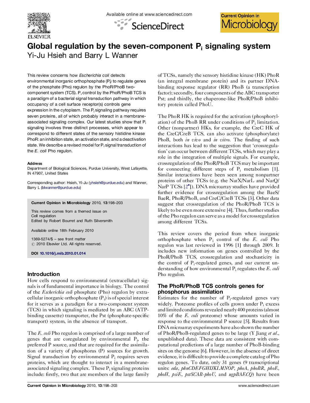 Global regulation by the seven-component Pi signaling system