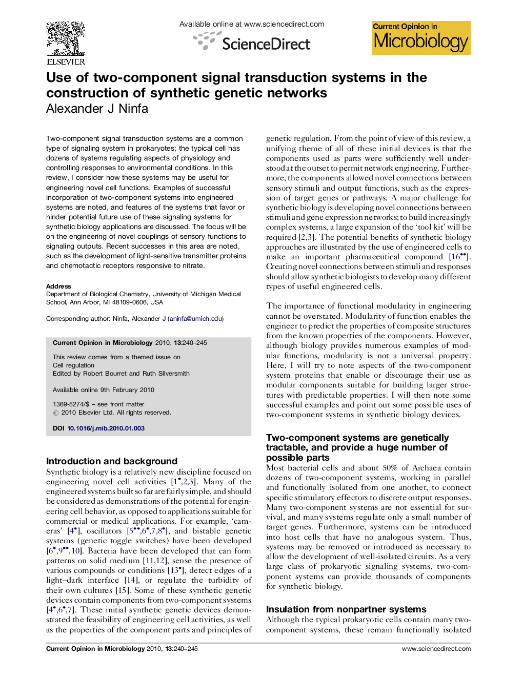 Use of two-component signal transduction systems in the construction of synthetic genetic networks