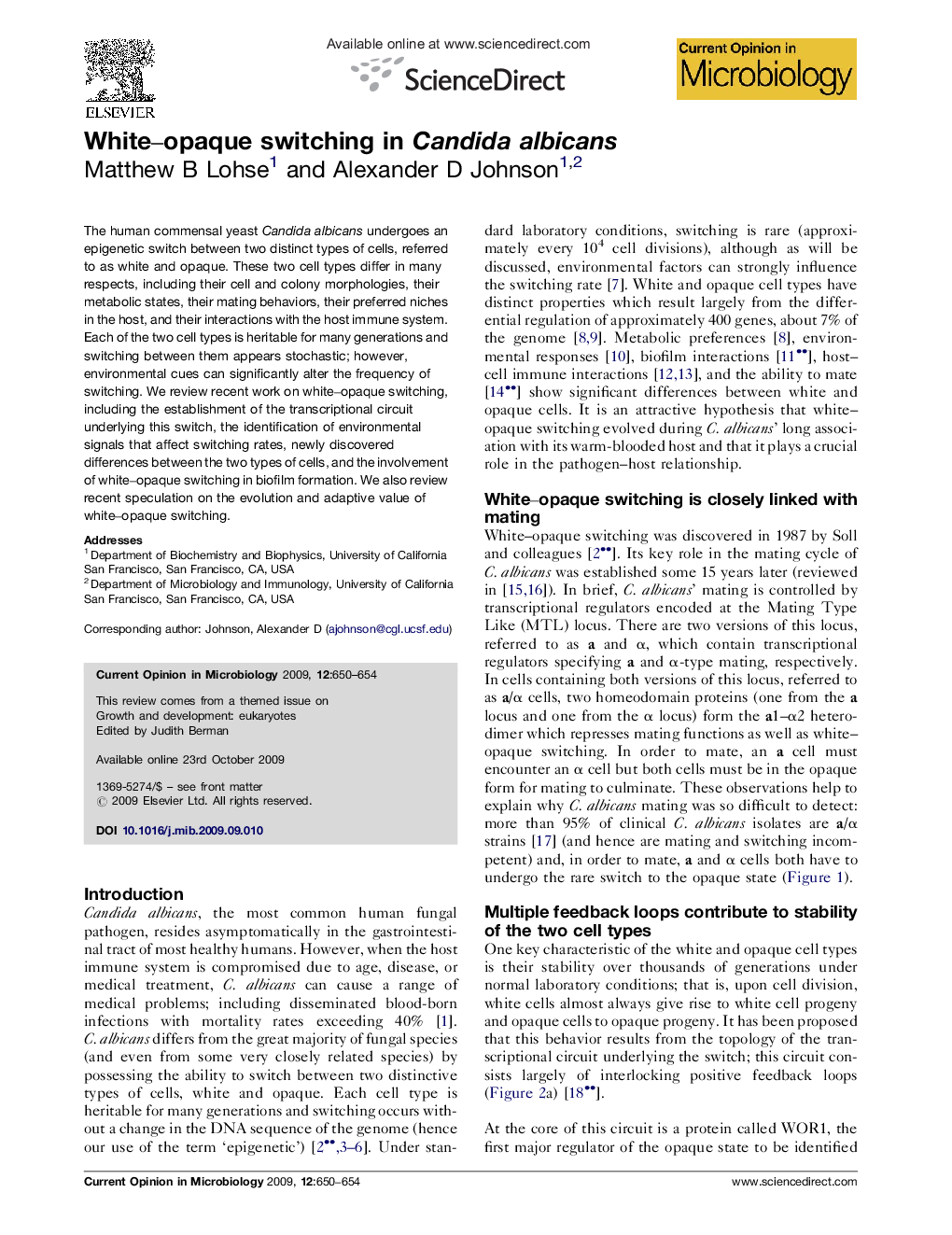 White–opaque switching in Candida albicans