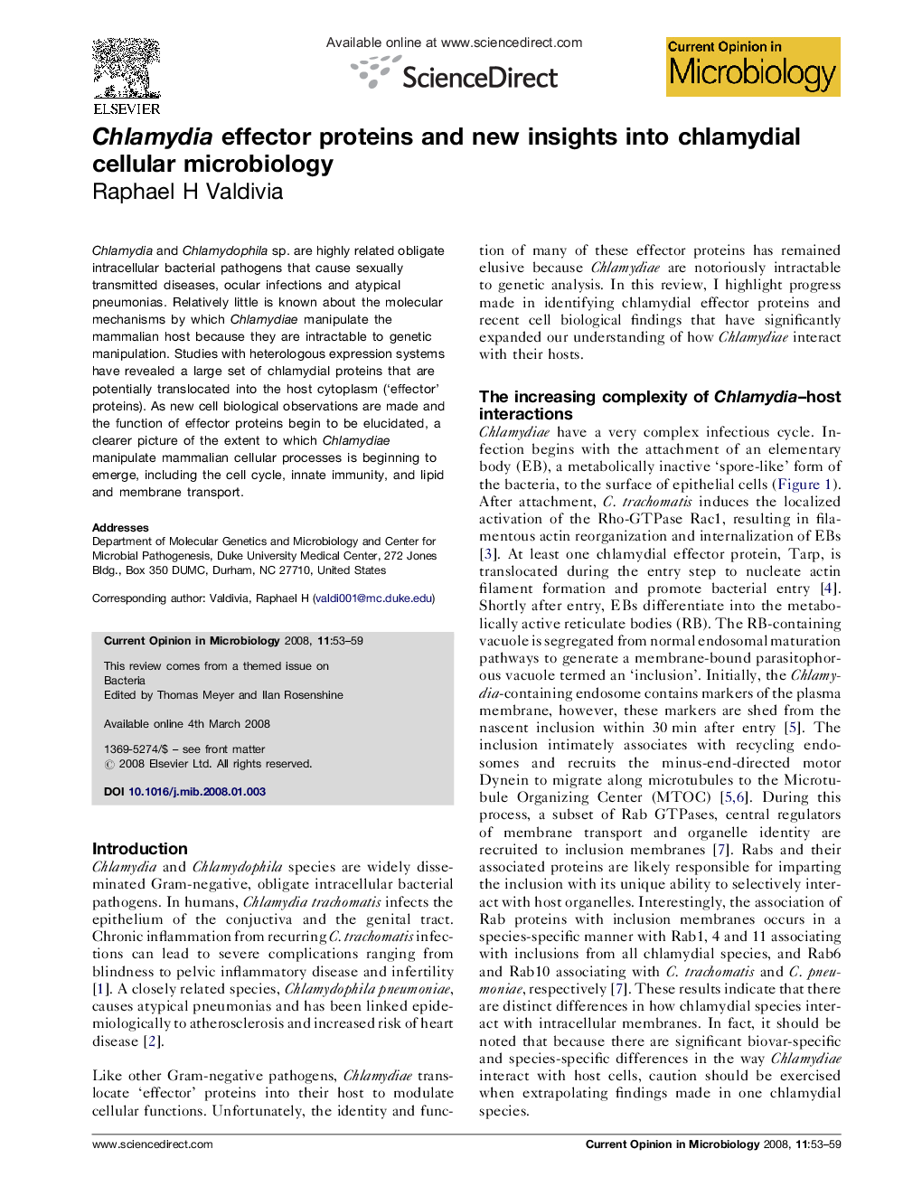 Chlamydia effector proteins and new insights into chlamydial cellular microbiology