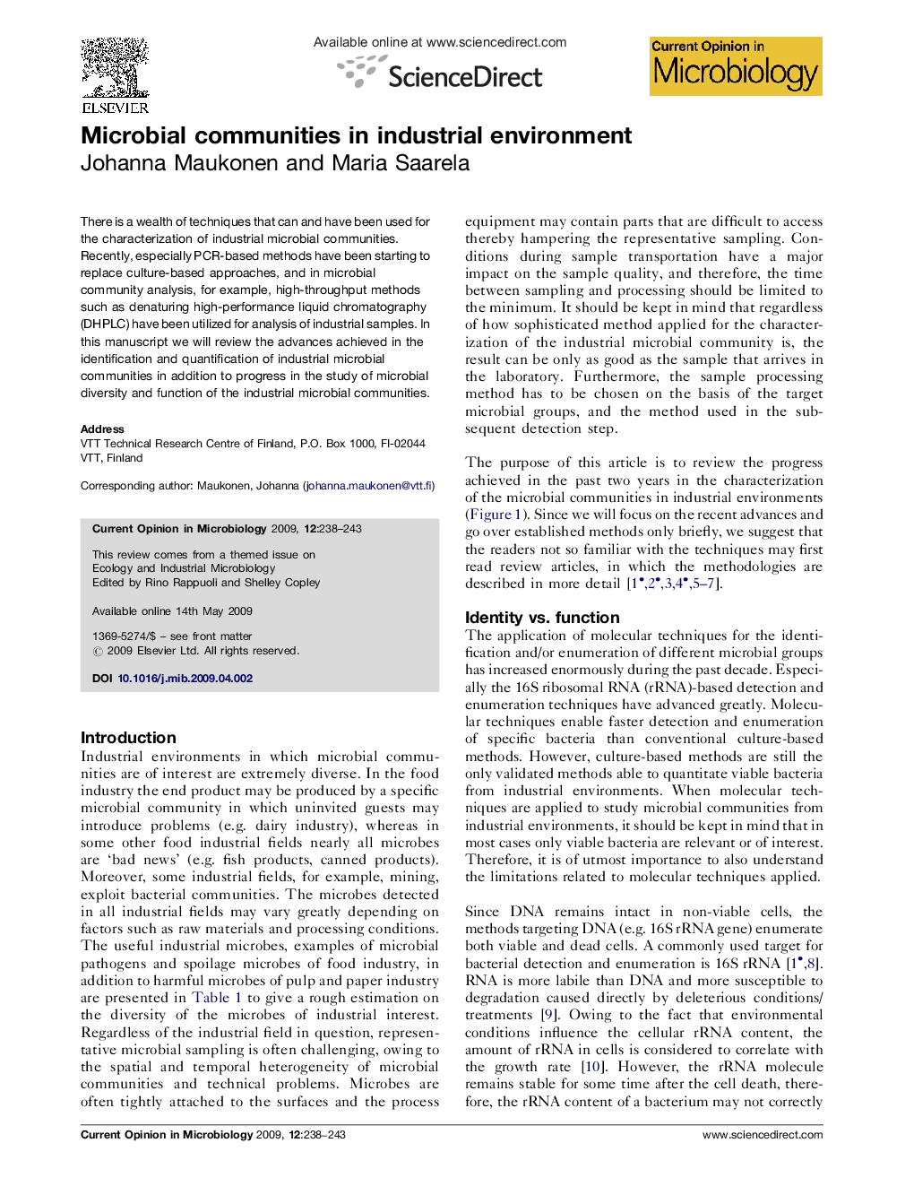 Microbial communities in industrial environment