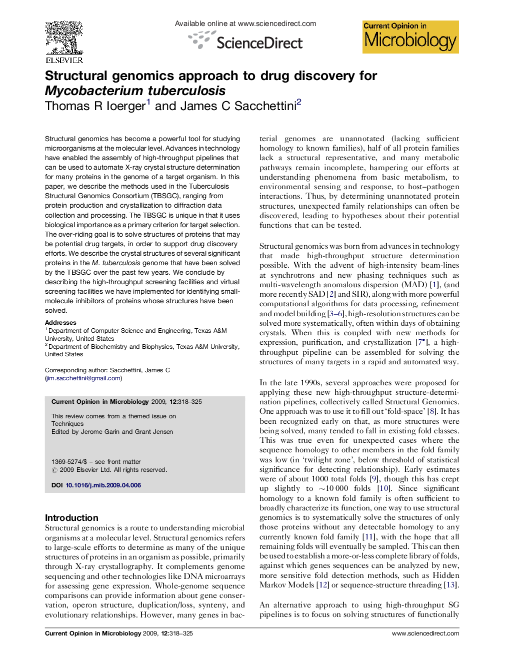 Structural genomics approach to drug discovery for Mycobacterium tuberculosis