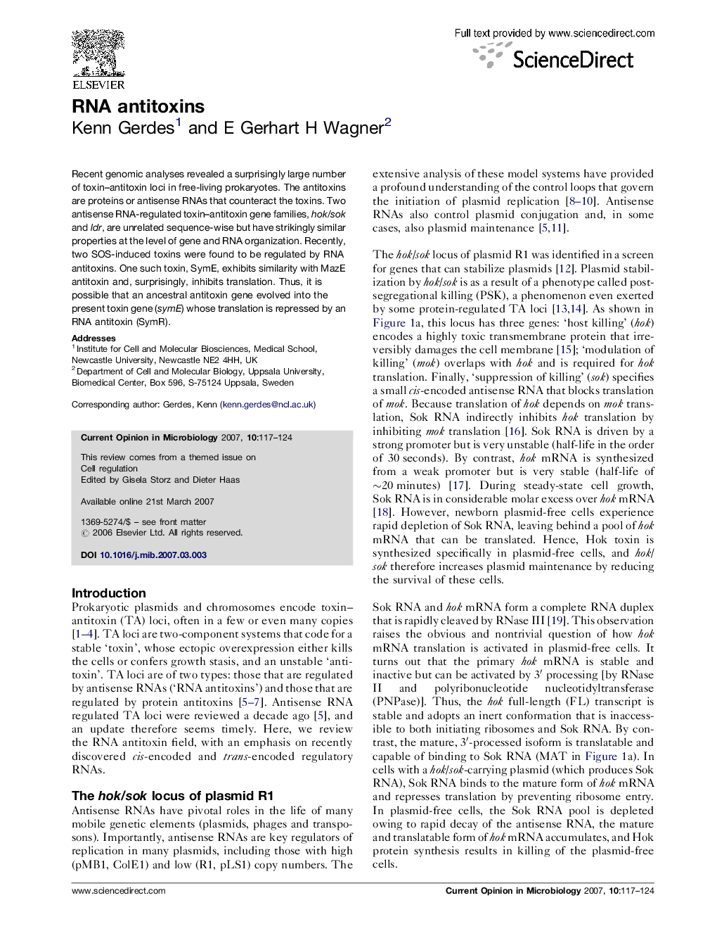 RNA antitoxins