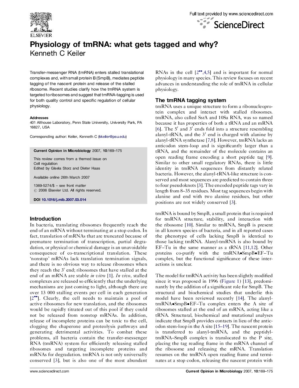 Physiology of tmRNA: what gets tagged and why?