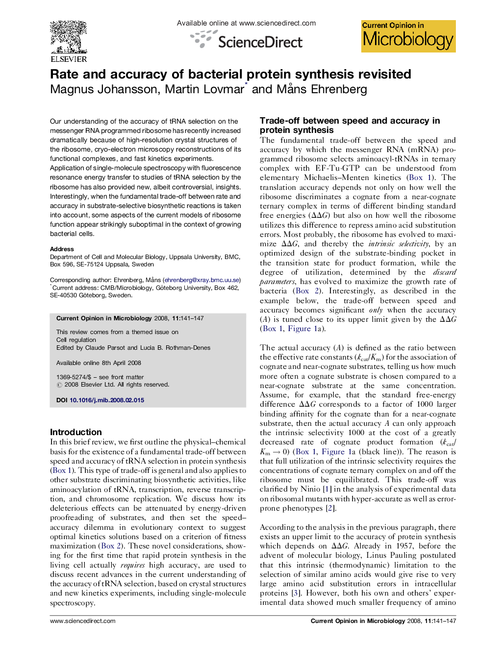 Rate and accuracy of bacterial protein synthesis revisited