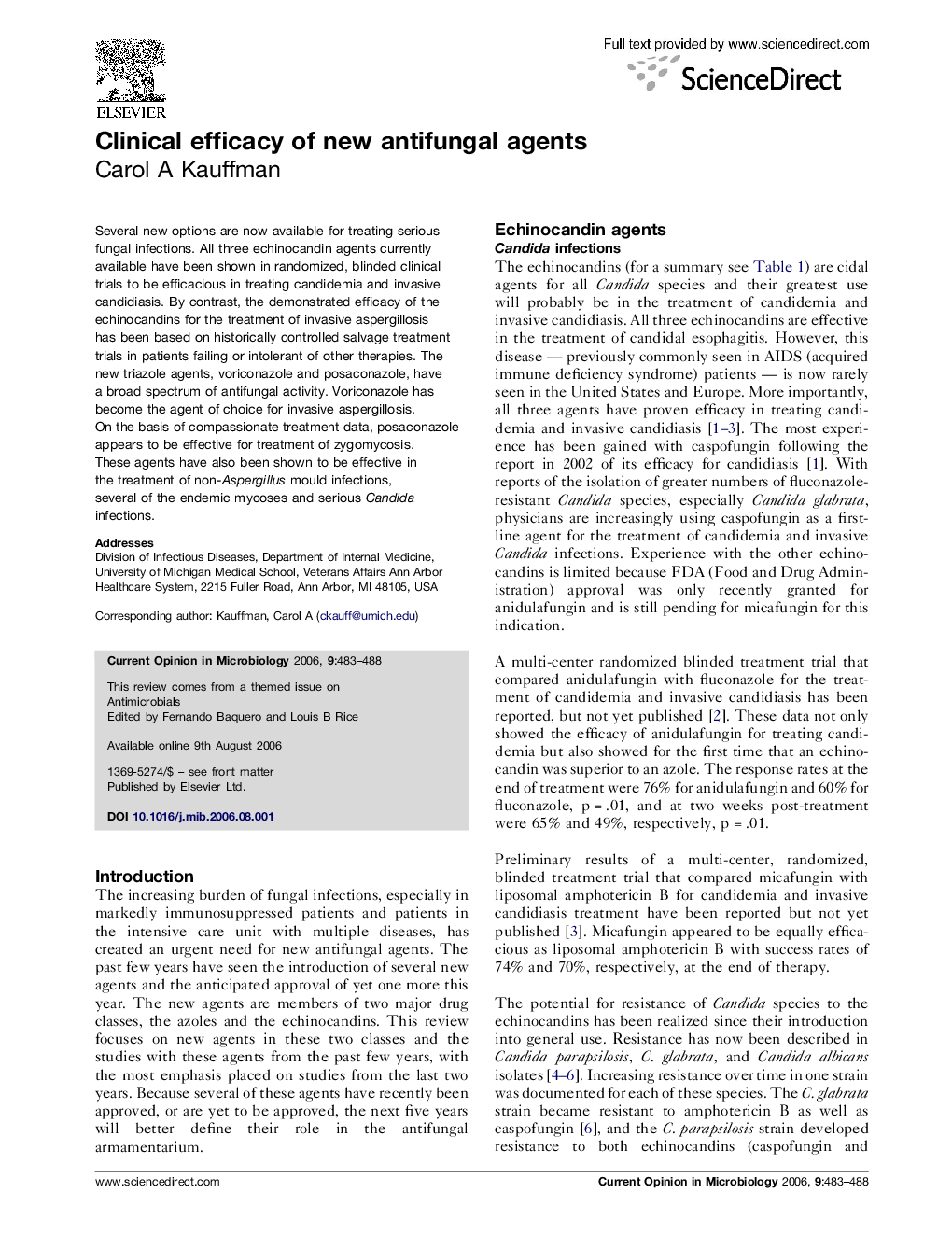 Clinical efficacy of new antifungal agents