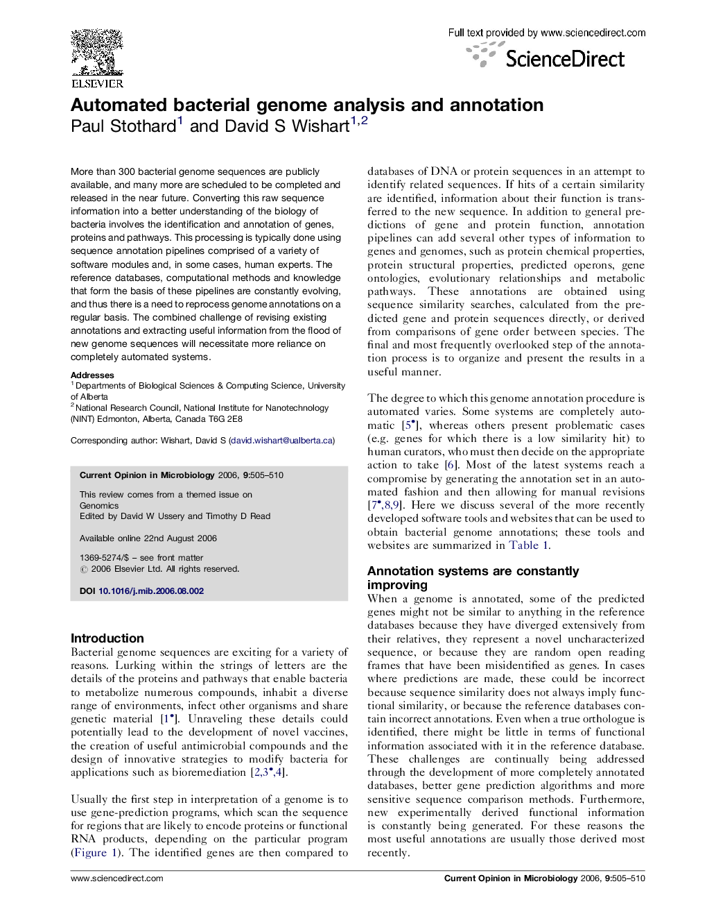 Automated bacterial genome analysis and annotation