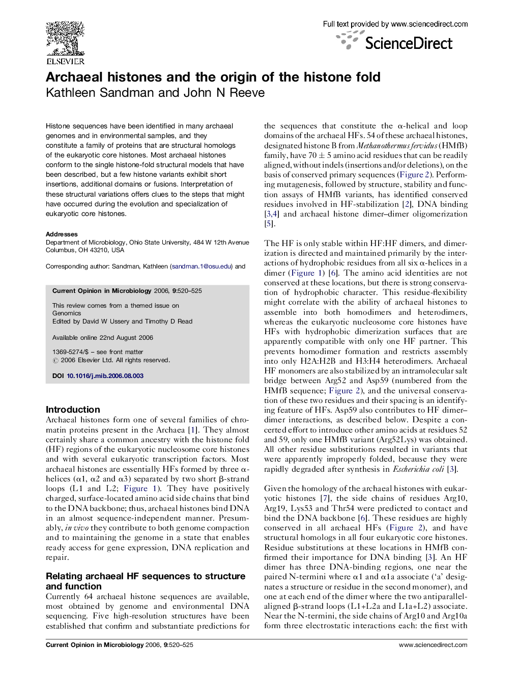 Archaeal histones and the origin of the histone fold