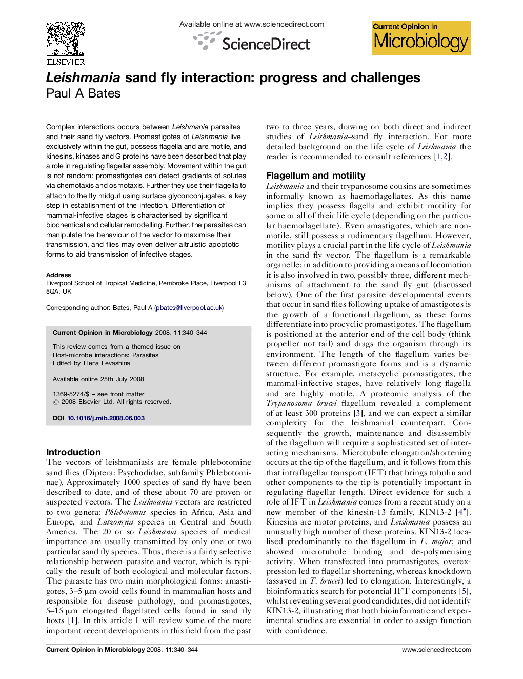 Leishmania sand fly interaction: progress and challenges