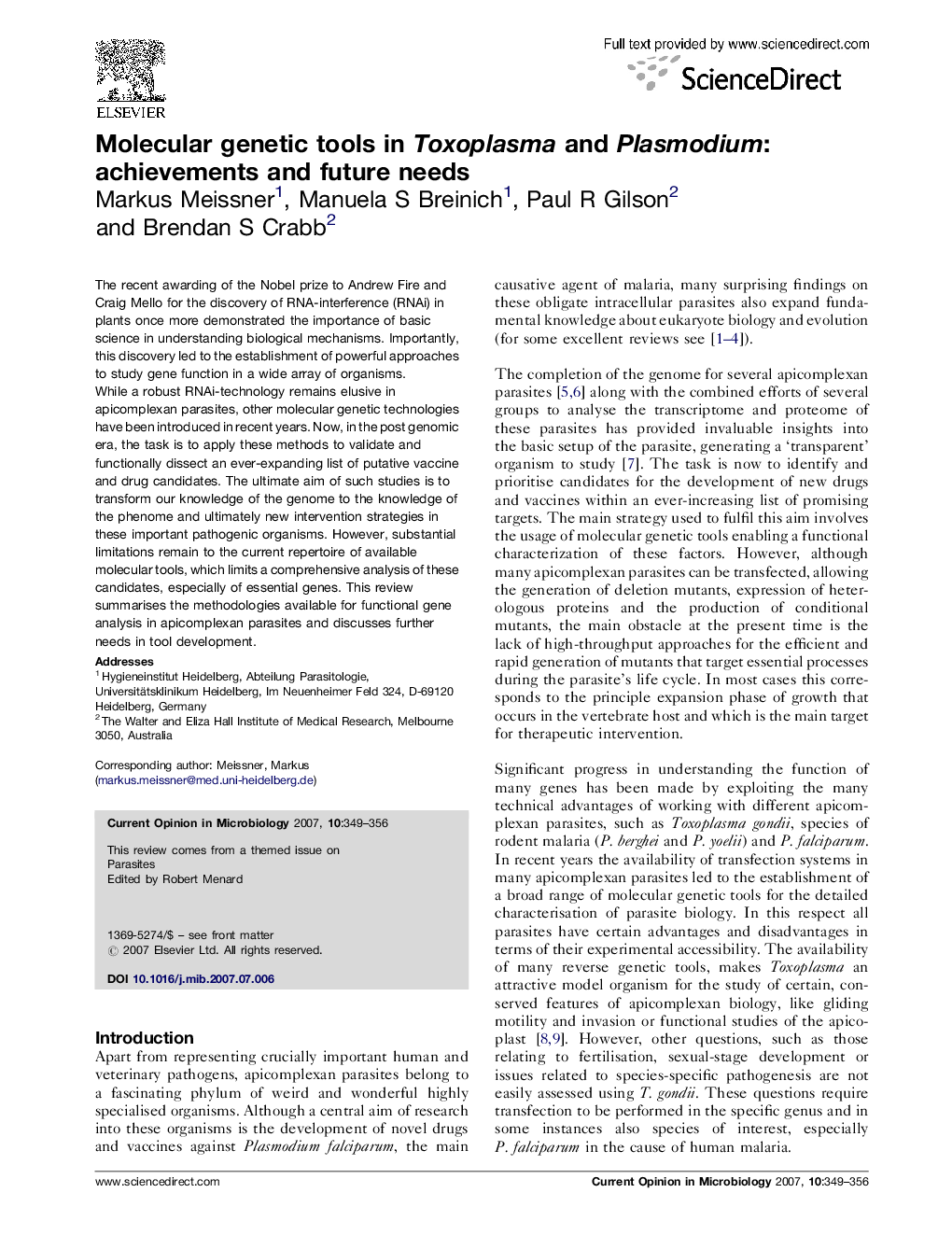 Molecular genetic tools in Toxoplasma and Plasmodium: achievements and future needs