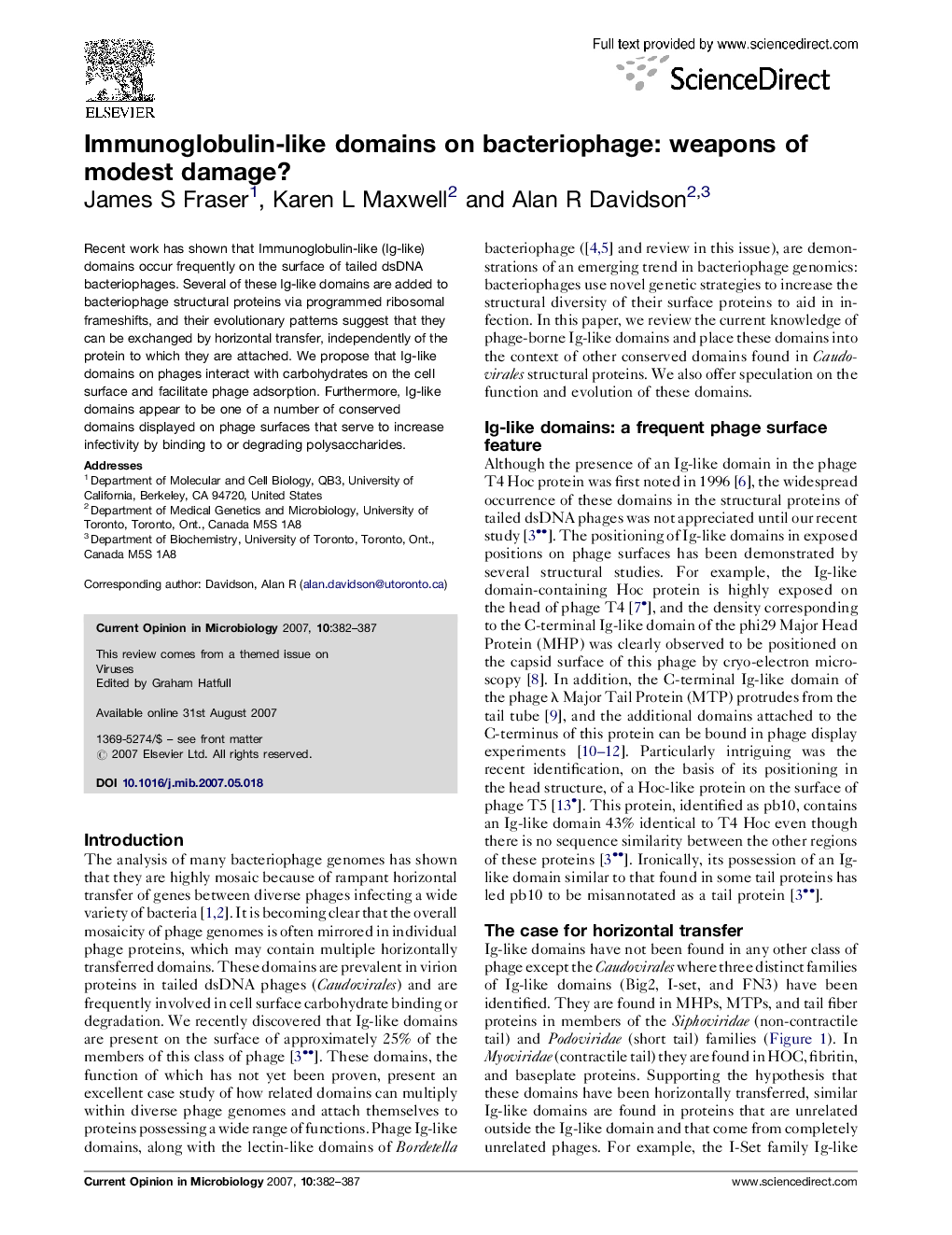 Immunoglobulin-like domains on bacteriophage: weapons of modest damage?