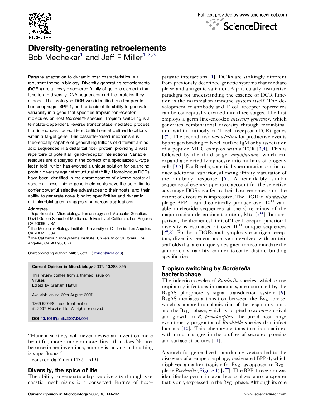 Diversity-generating retroelements