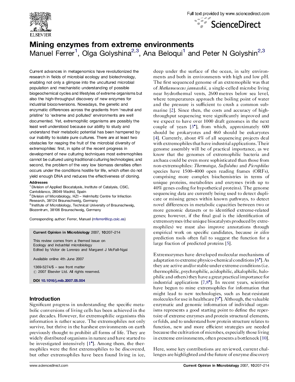 Mining enzymes from extreme environments