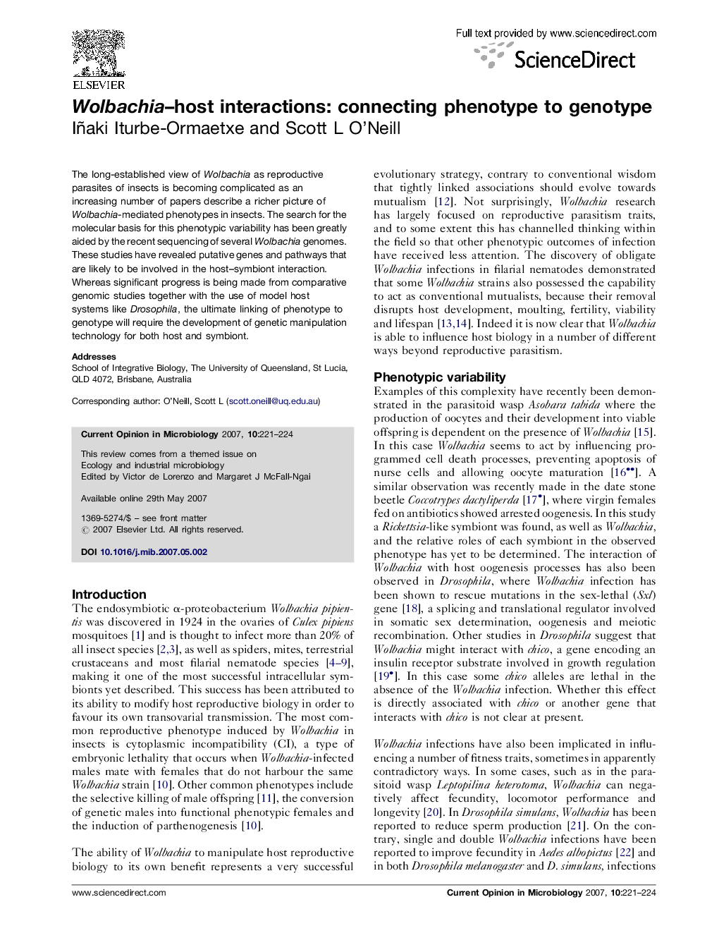 Wolbachia–host interactions: connecting phenotype to genotype