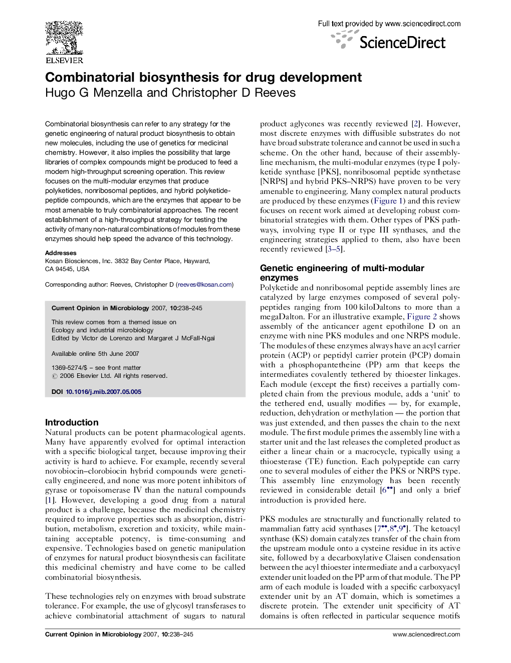 Combinatorial biosynthesis for drug development