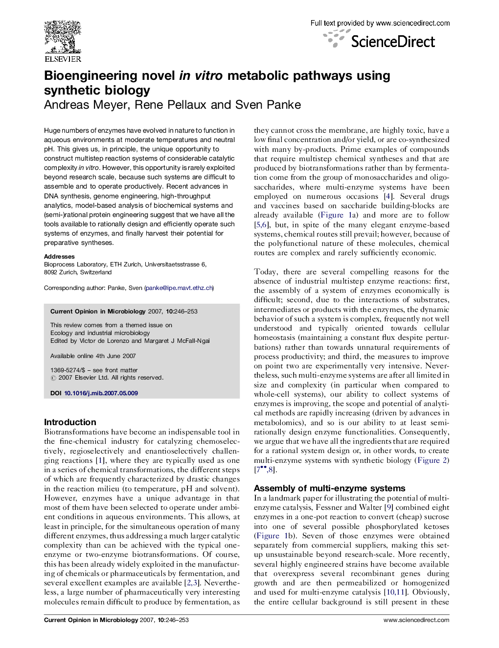 Bioengineering novel in vitro metabolic pathways using synthetic biology