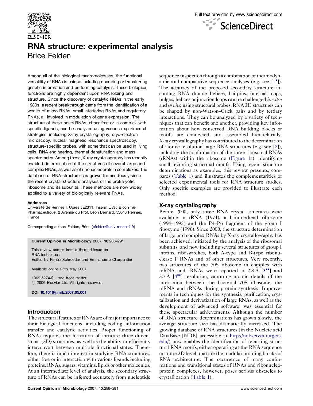 RNA structure: experimental analysis