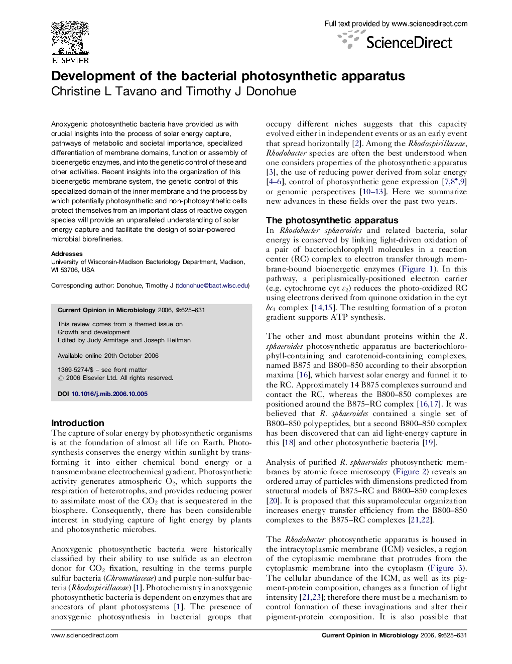 Development of the bacterial photosynthetic apparatus