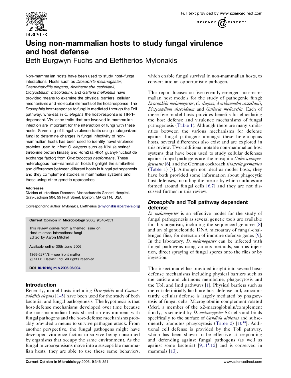 Using non-mammalian hosts to study fungal virulence and host defense