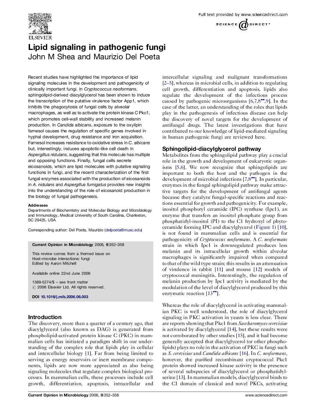 Lipid signaling in pathogenic fungi