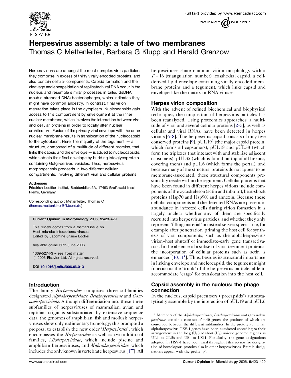 Herpesvirus assembly: a tale of two membranes