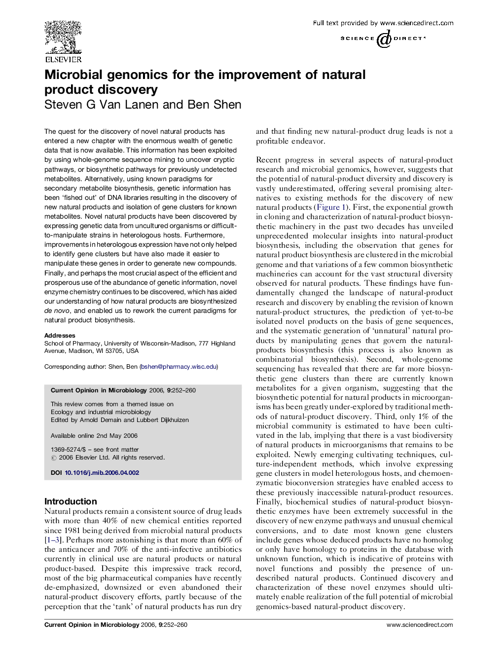 Microbial genomics for the improvement of natural product discovery