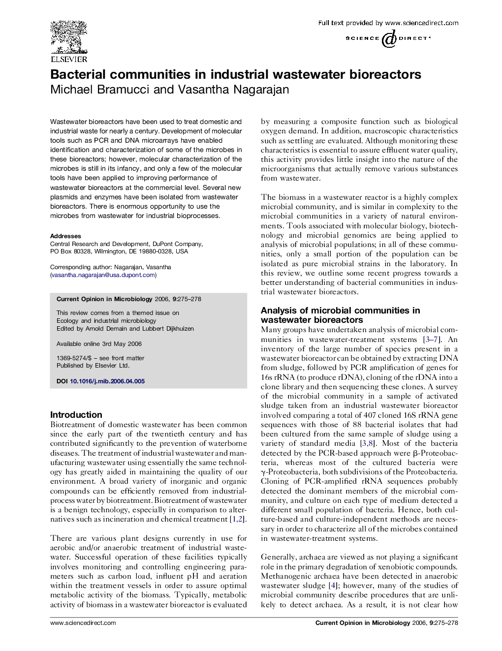 Bacterial communities in industrial wastewater bioreactors