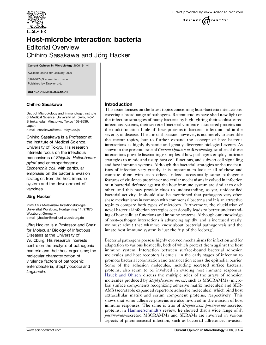 Host-microbe interaction: bacteria