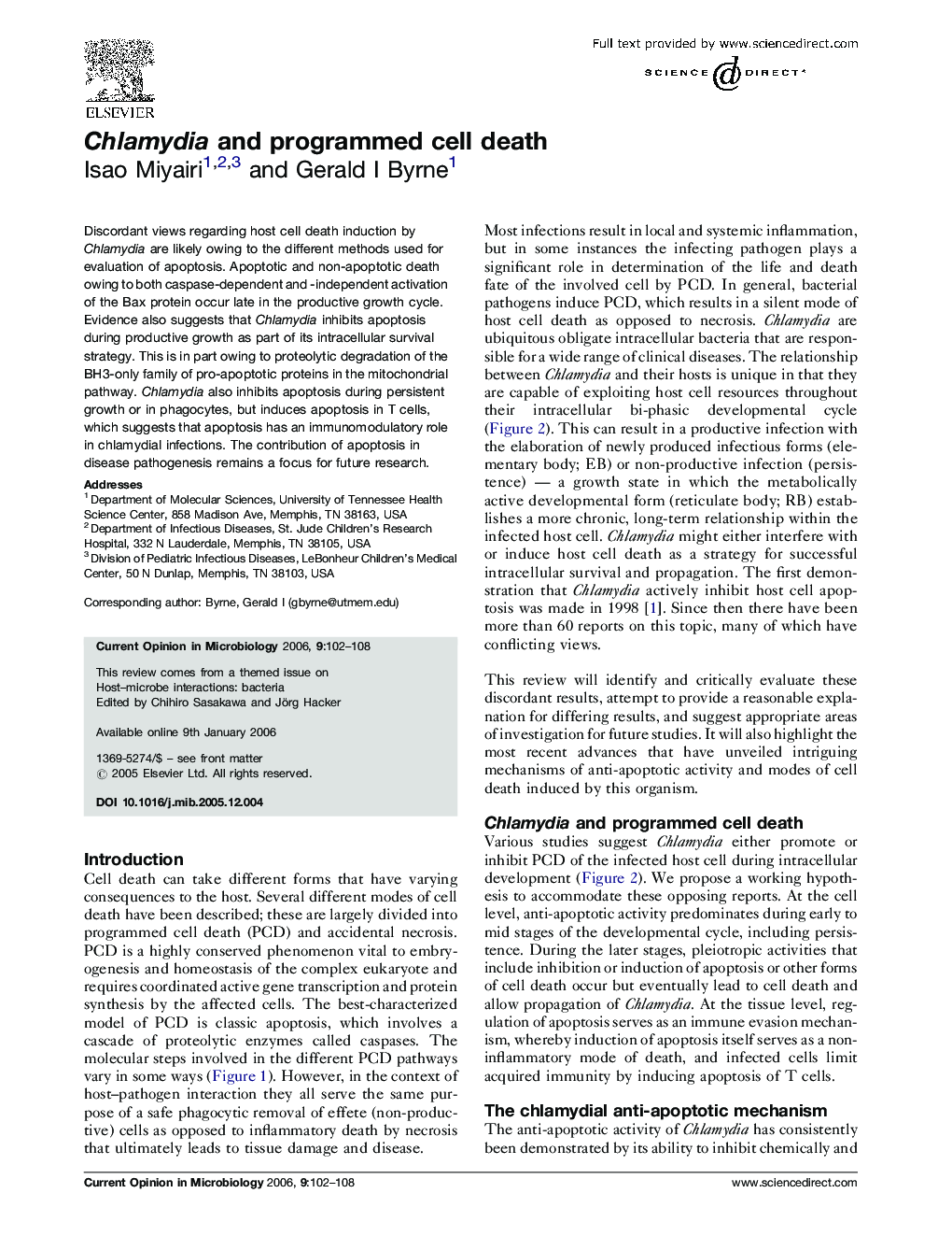 Chlamydia and programmed cell death