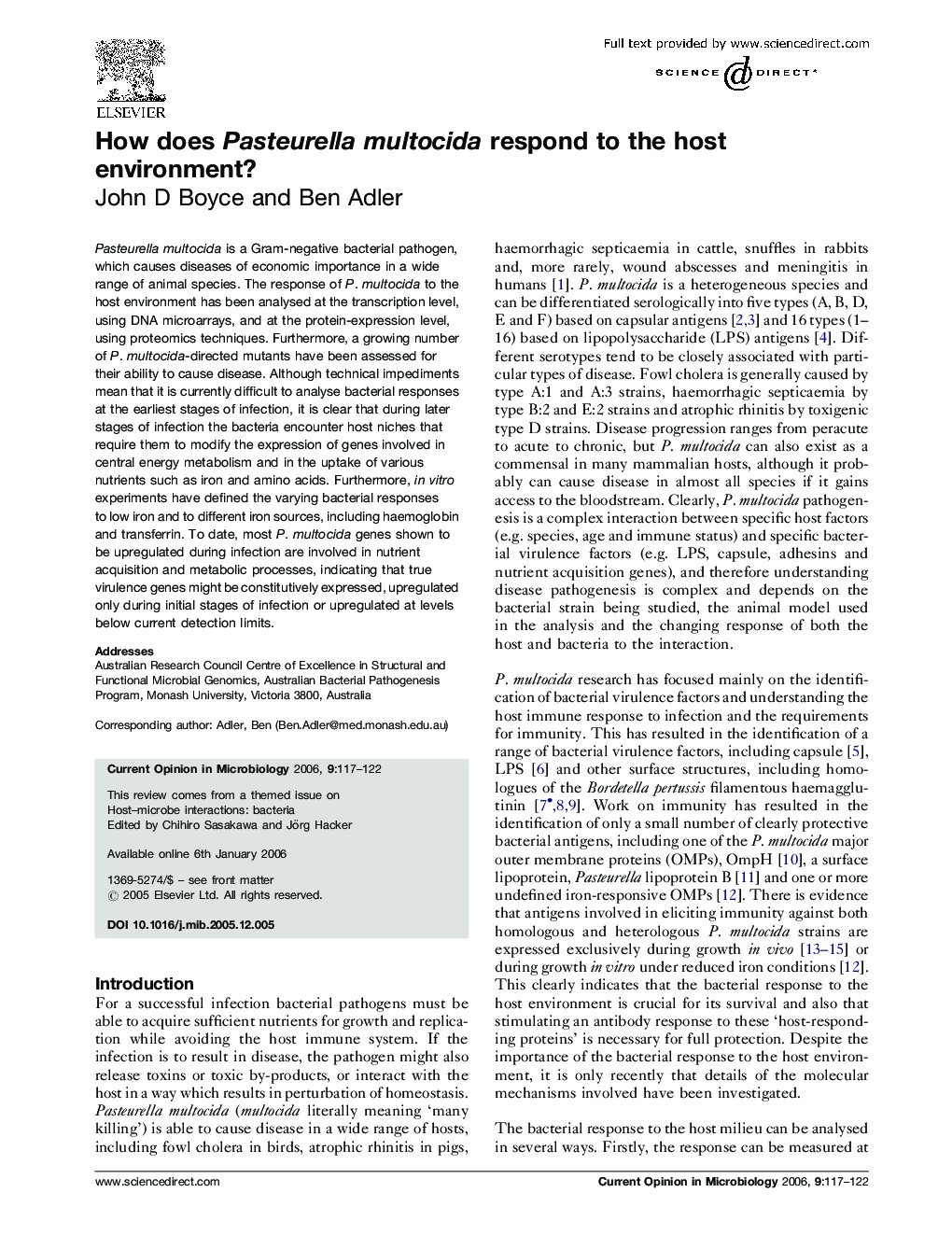 How does Pasteurella multocida respond to the host environment?