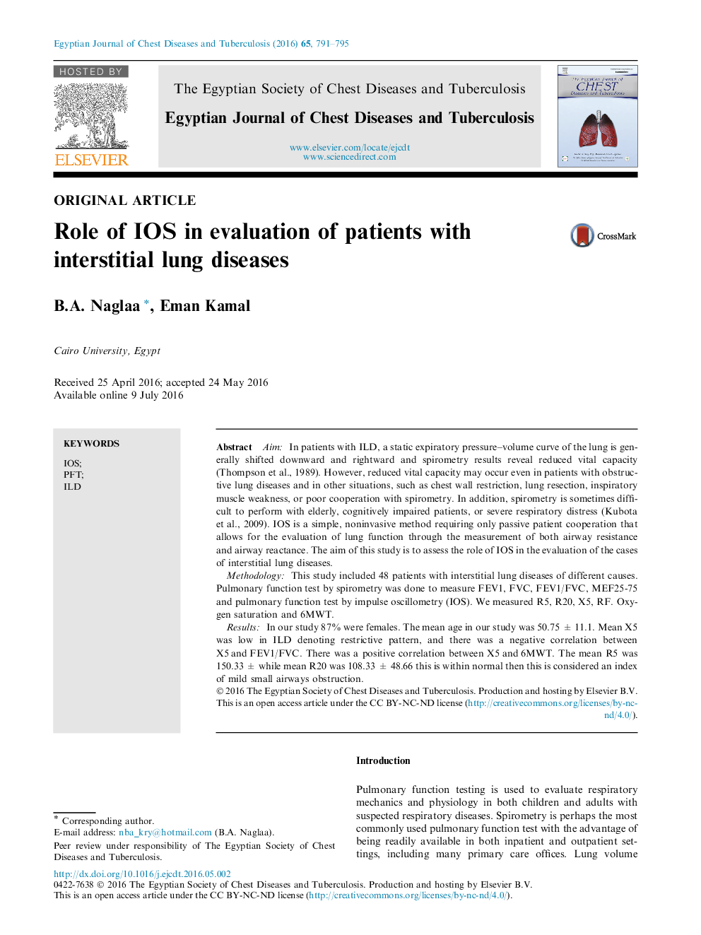 Role of IOS in evaluation of patients with interstitial lung diseases 