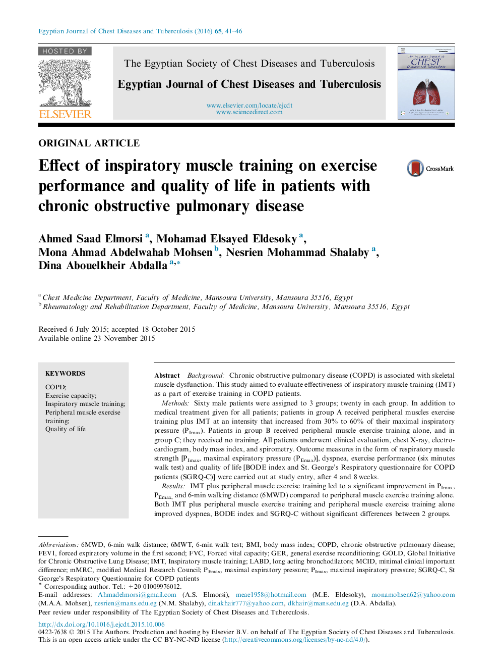 Effect of inspiratory muscle training on exercise performance and quality of life in patients with chronic obstructive pulmonary disease 