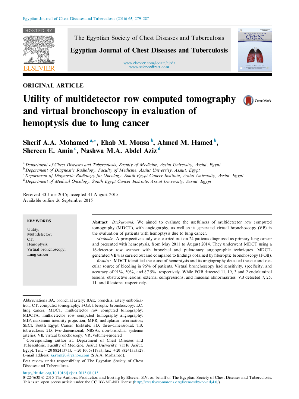 Utility of multidetector row computed tomography and virtual bronchoscopy in evaluation of hemoptysis due to lung cancer 