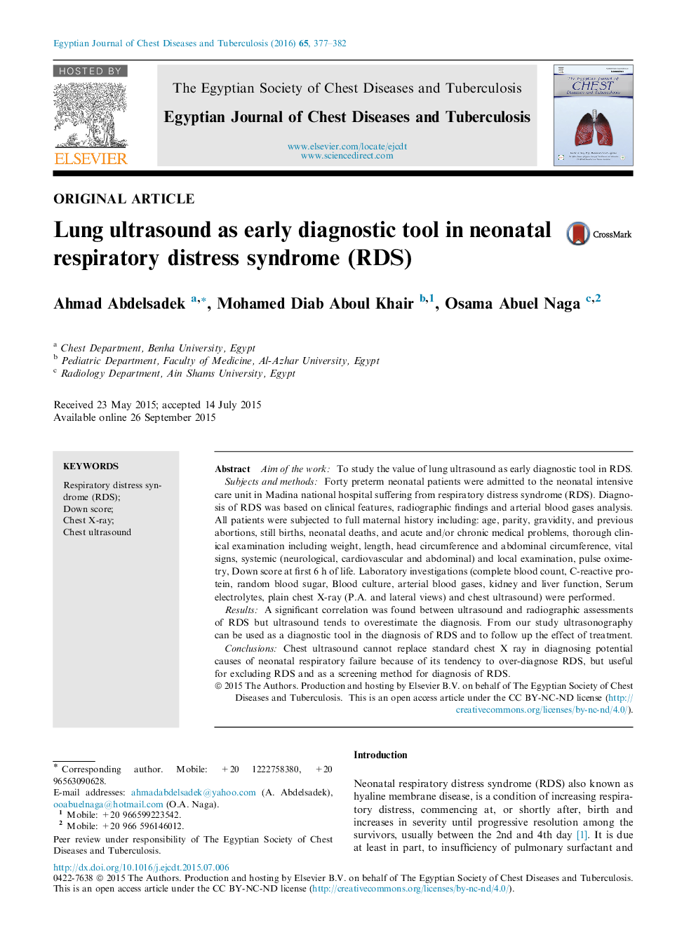 Lung ultrasound as early diagnostic tool in neonatal respiratory distress syndrome (RDS) 