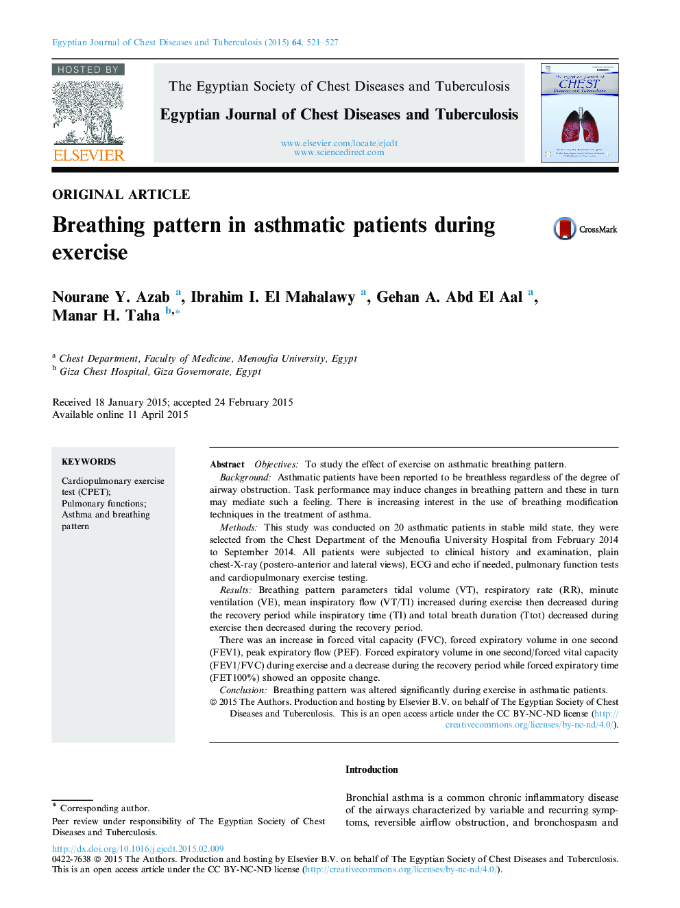 Breathing pattern in asthmatic patients during exercise 