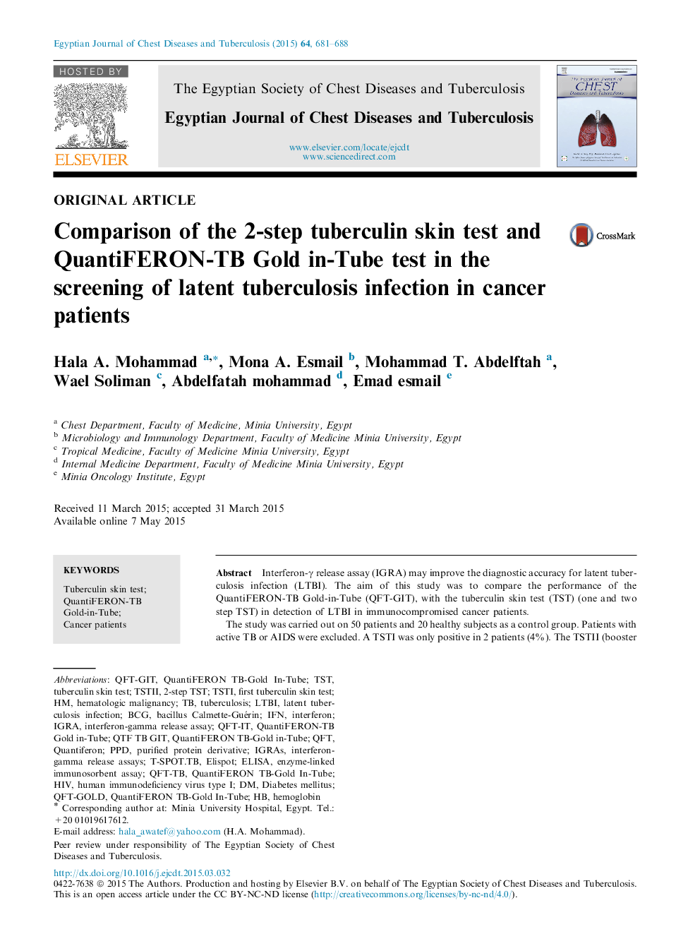 Comparison of the 2-step tuberculin skin test and QuantiFERON-TB Gold in-Tube test in the screening of latent tuberculosis infection in cancer patients 