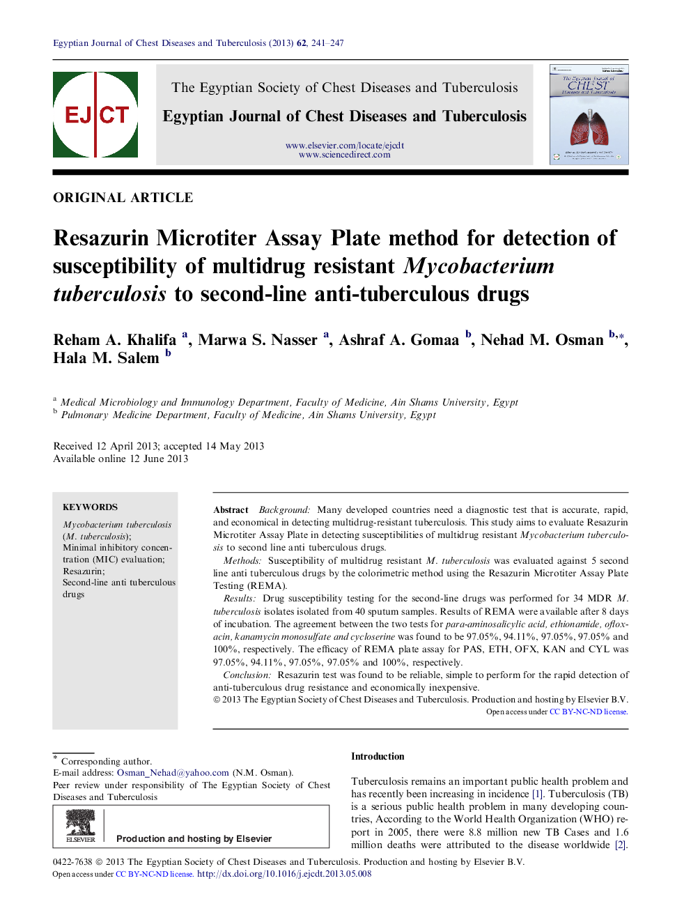 Resazurin Microtiter Assay Plate method for detection of susceptibility of multidrug resistant Mycobacterium tuberculosis to second-line anti-tuberculous drugs 