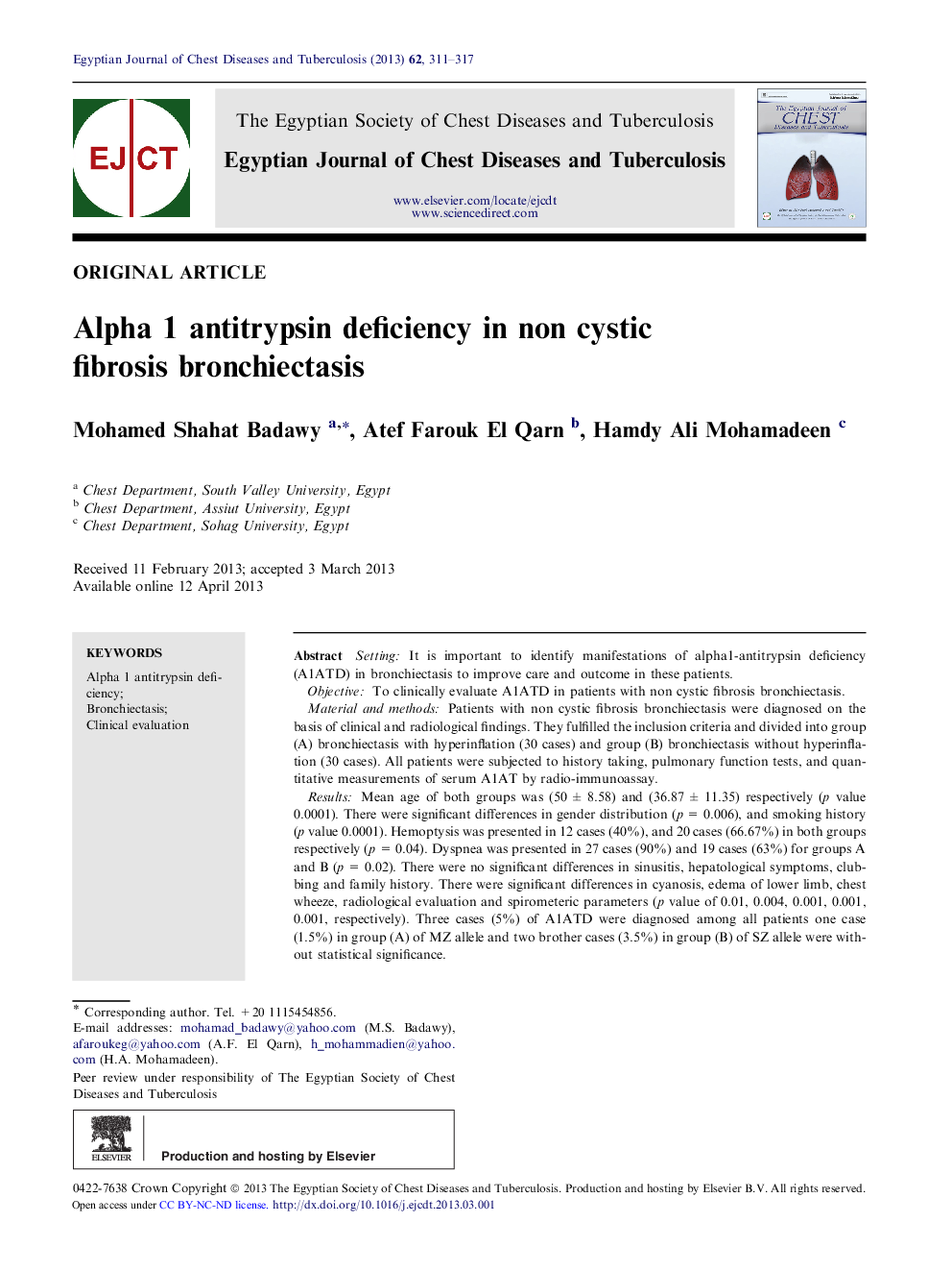 Alpha 1 antitrypsin deficiency in non cystic fibrosis bronchiectasis 