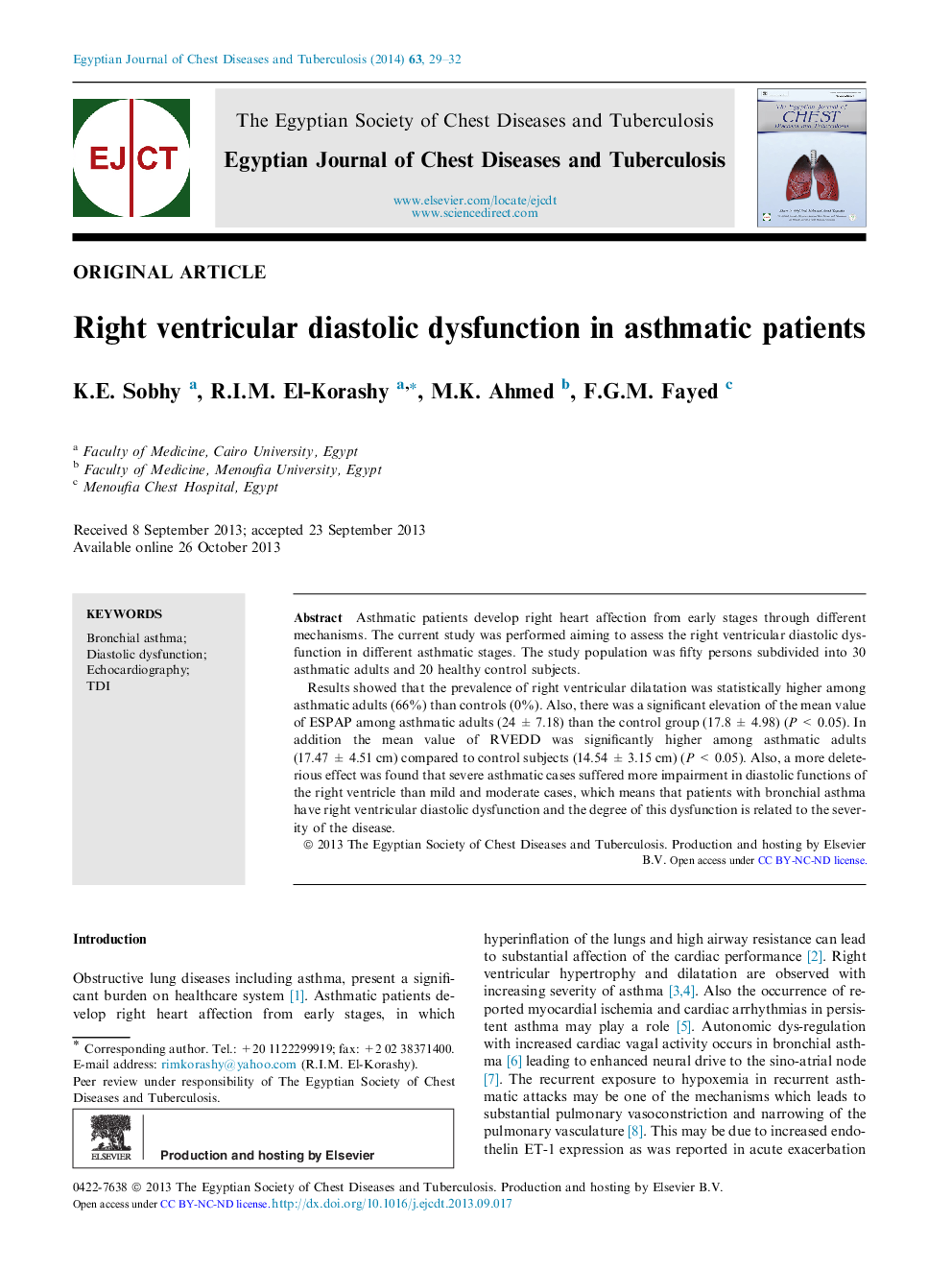 Right ventricular diastolic dysfunction in asthmatic patients 