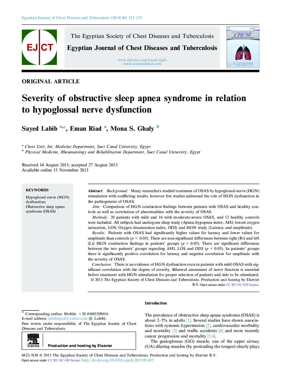 Severity of obstructive sleep apnea syndrome in relation to hypoglossal nerve dysfunction 