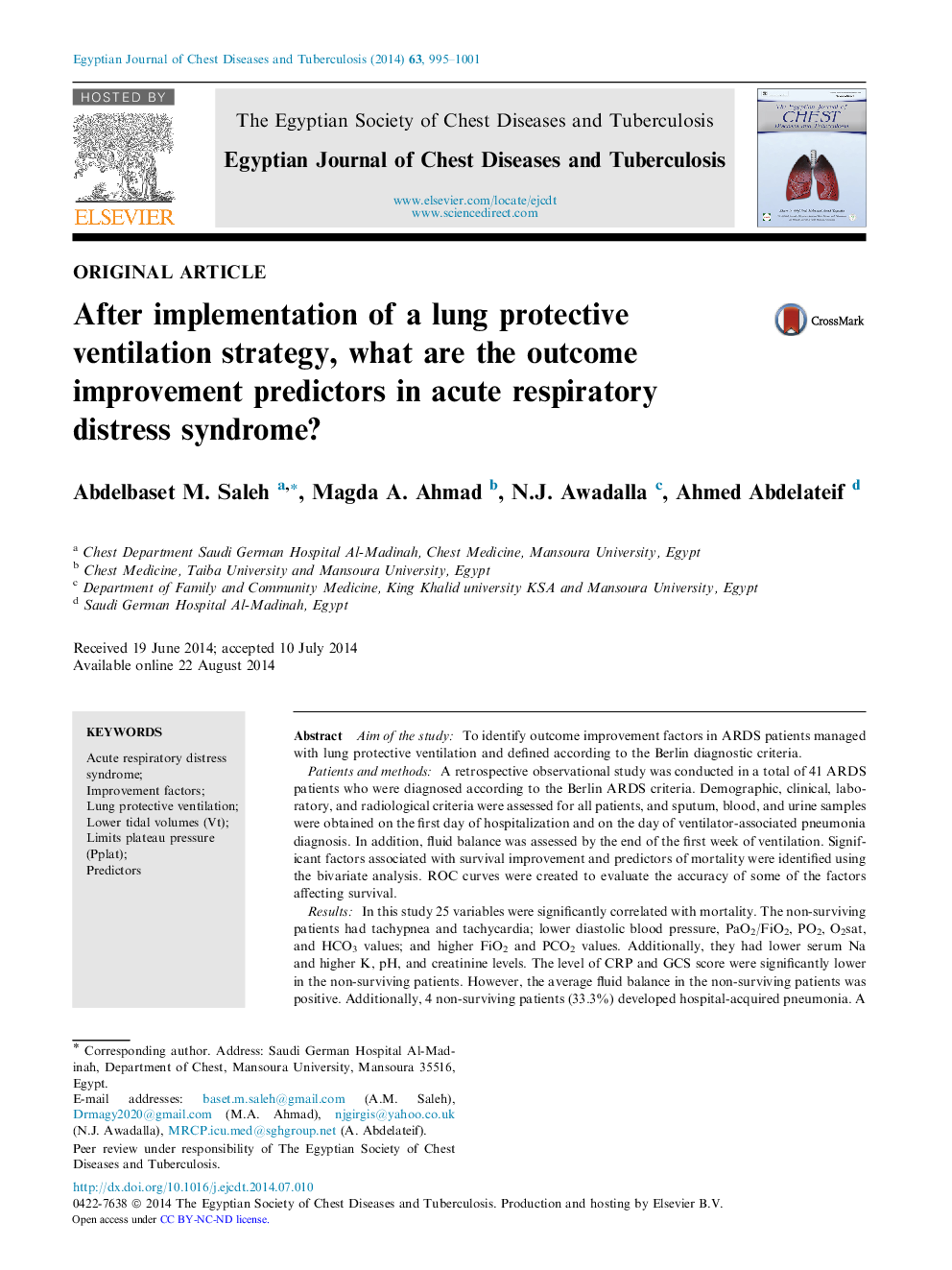 After implementation of a lung protective ventilation strategy, what are the outcome improvement predictors in acute respiratory distress syndrome? 