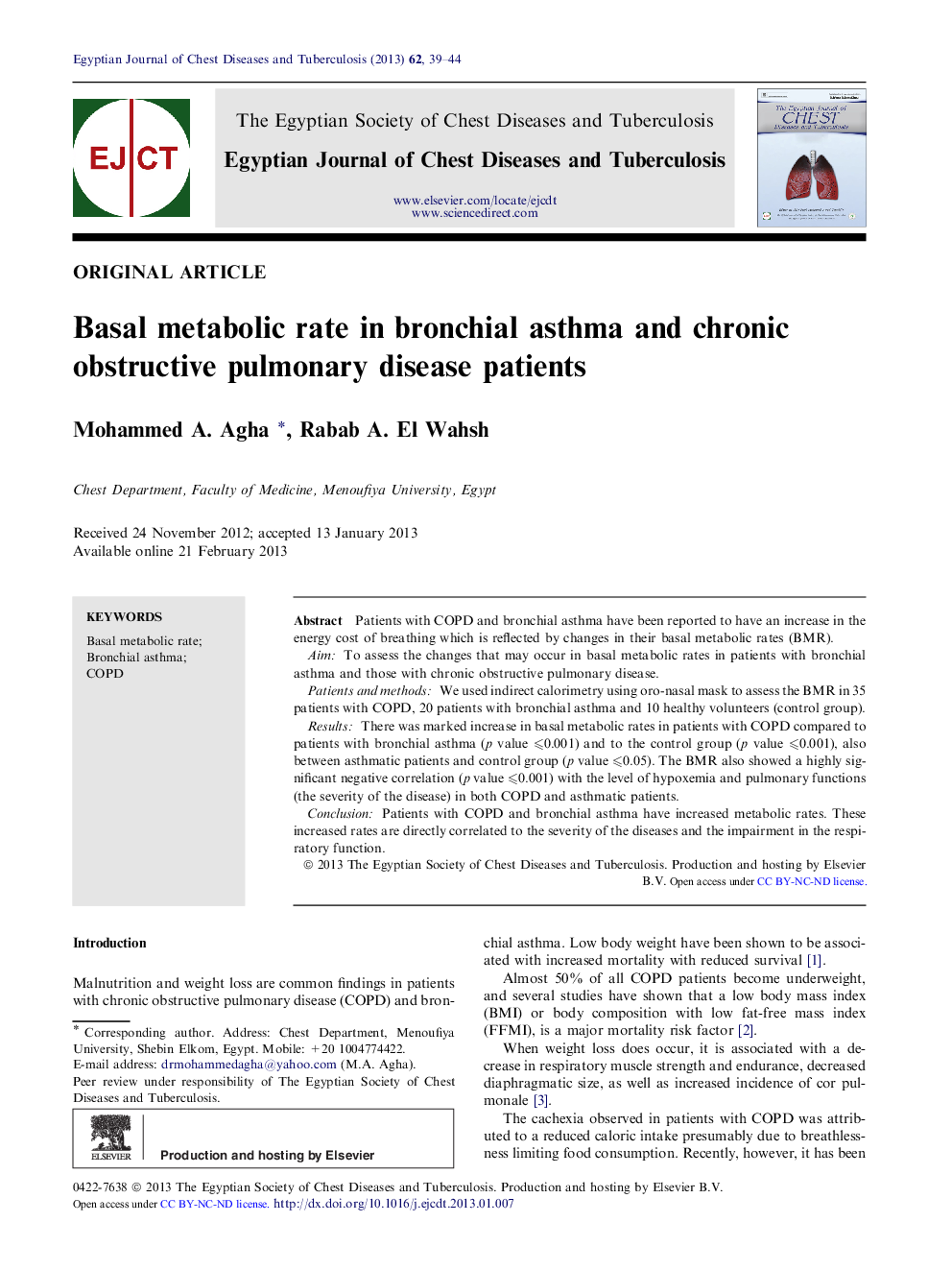 Basal metabolic rate in bronchial asthma and chronic obstructive pulmonary disease patients 