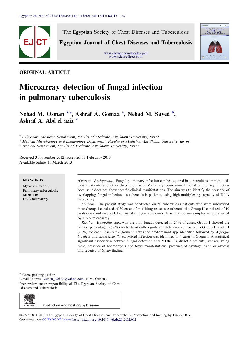 Microarray detection of fungal infection in pulmonary tuberculosis 