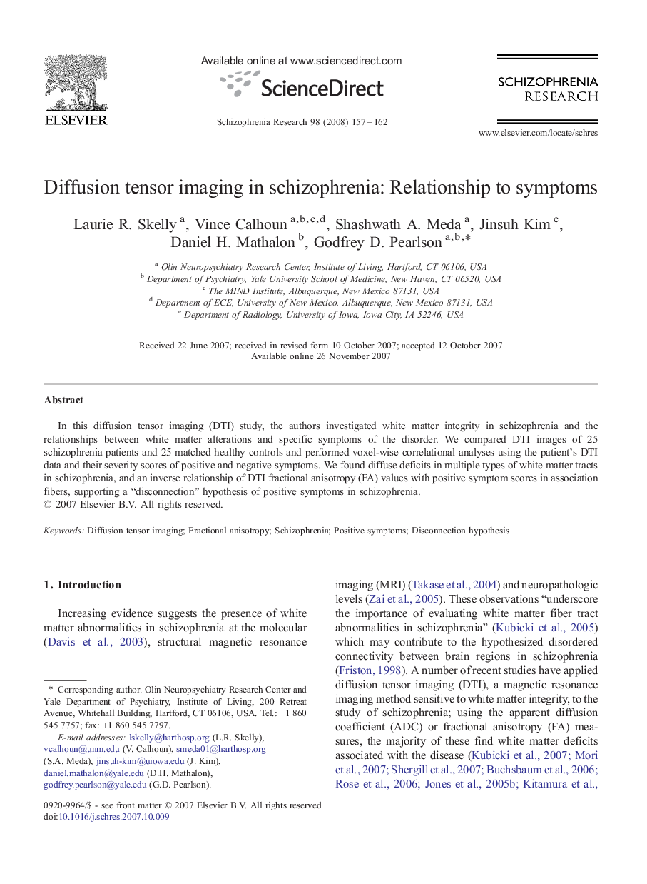 Diffusion tensor imaging in schizophrenia: Relationship to symptoms